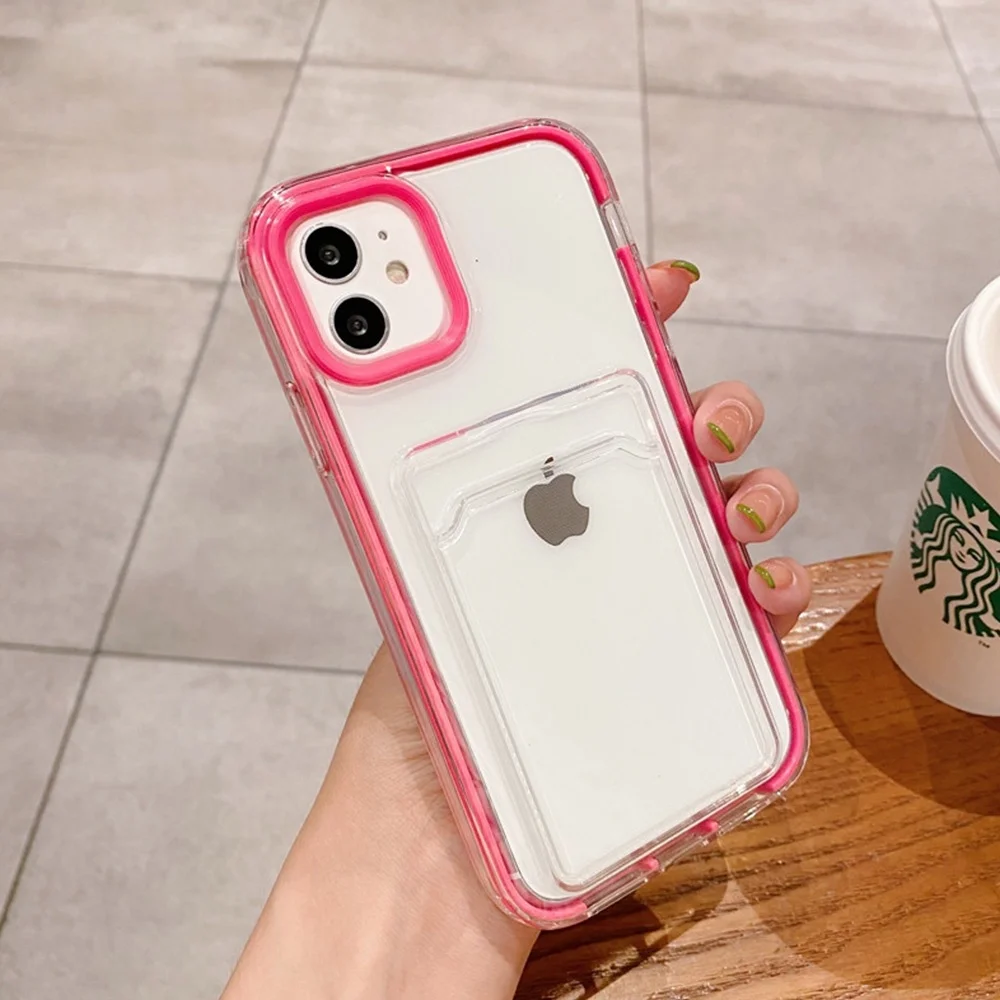 

3 In 1 Candy Color Card Holder Removable Frame Clear Phone Case for IPhone 13 13 Pro 13 Pro Max Soft TPU Cover