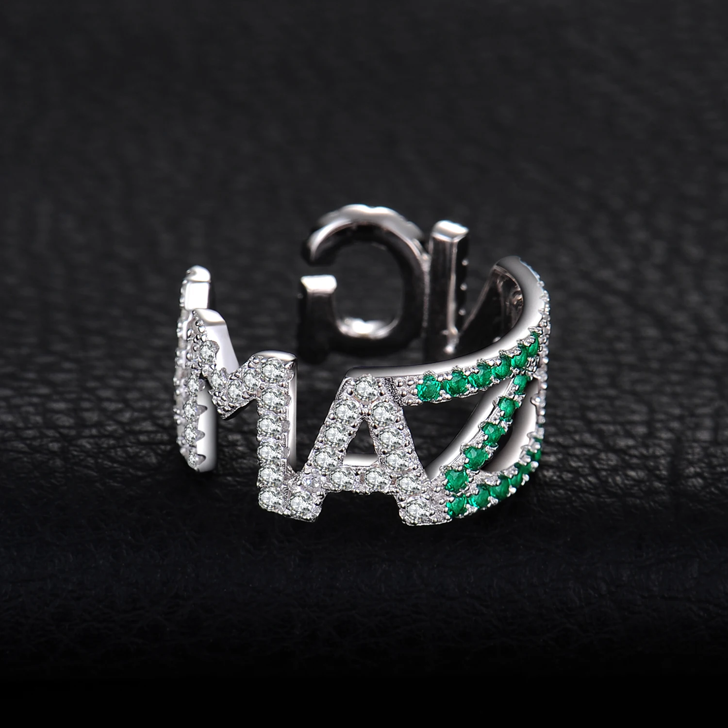JewelryPalace Nano русский имитация Изумрудный Capital письмо удивительный Циркон стекируемые Регулируемый Открытое кольцо 925 пробы серебро