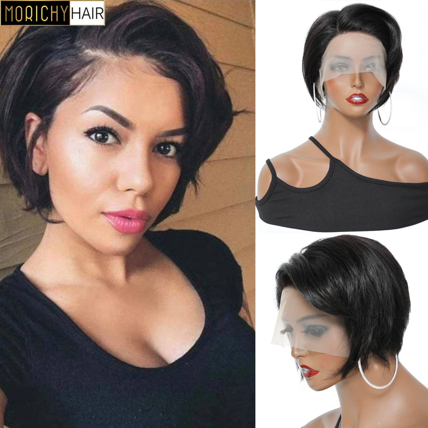 

Morichy Pixie Cut Wig Transparent Lace Human Hair Wigs For Women Straight Frontal Wig Side Part Bob Wig 13x1 Short Lace Part Wig