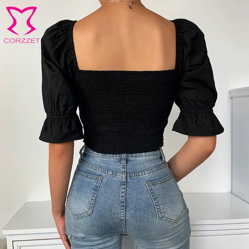 Черный с расклешенными рукавами Корсет Топ вырезами пикантные темперамент