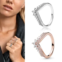 original 925 pure silver plate ring rose gold crystal crown original womens pan ring wedding party gift fashion charm jewelry