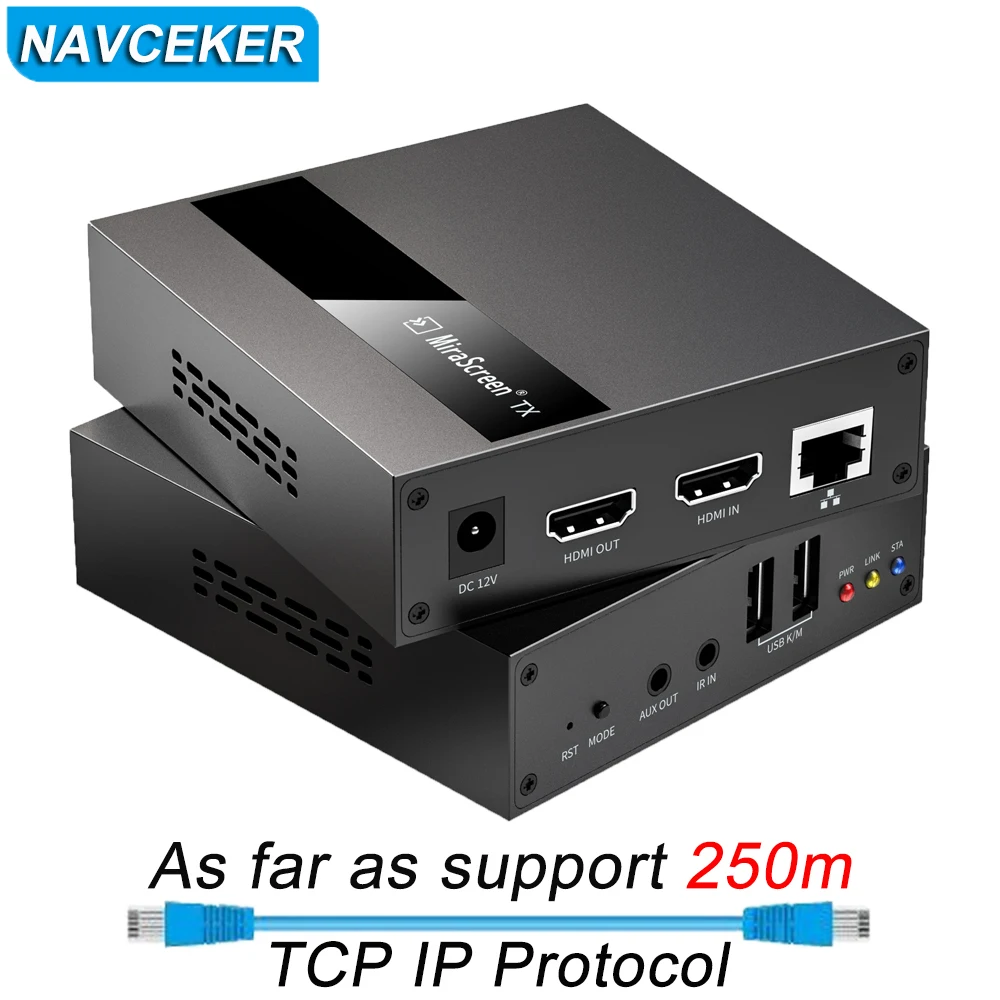 2022 Navceker HDMI KVM Extender Over IP RJ45 Ethernet Network KVM Extender USB HDMI 250M Over UTP/STP KVM Extender CAT5 CAT6