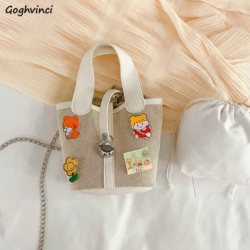 

Woven Bags Women Summer Straw Casual Small Bucket Bag Fashion Korean Chain Girls Simple Cute All-match Knitted Single-shoulder