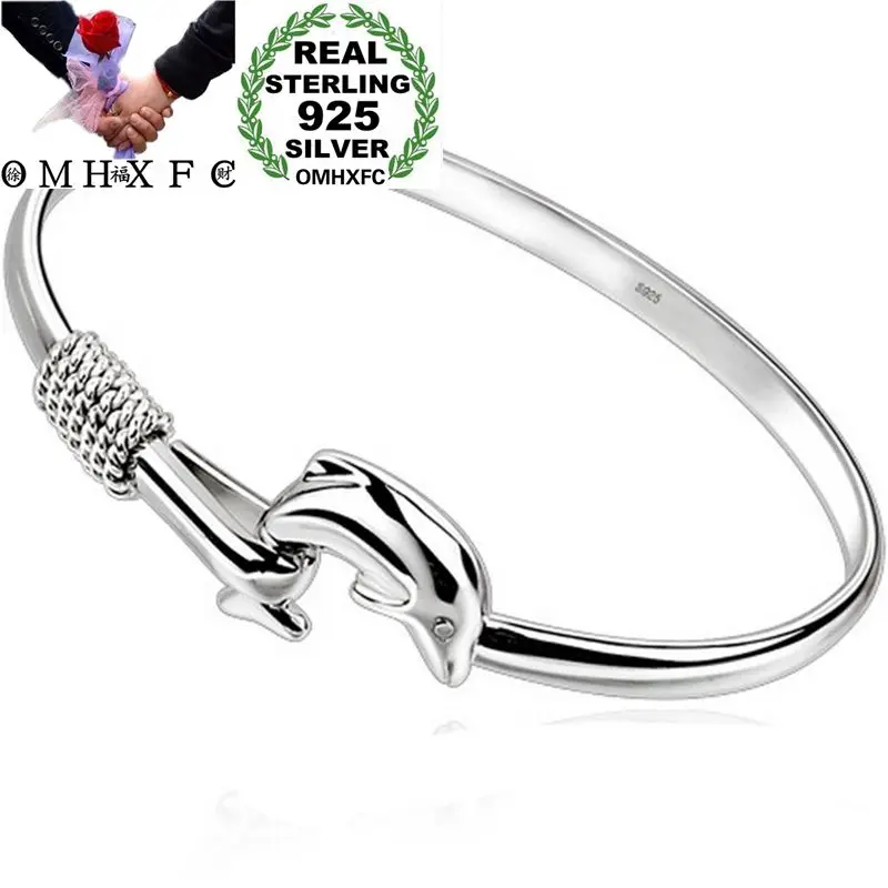 

OMHXFC Wholesale European Fashion Woman Girl Party Birthday Wedding Gift Dolphin 925 Sterling Silver Bangles Bracelets BE143