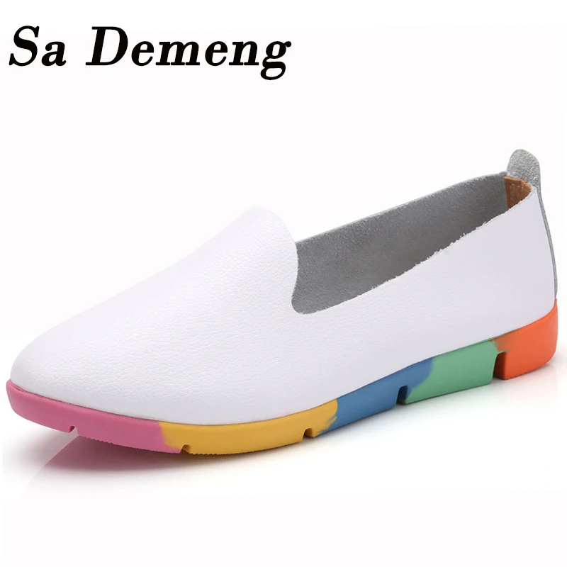 Женские мокасины без застежки Sa Demeng туфли из натуральной кожи на плоской подошве
