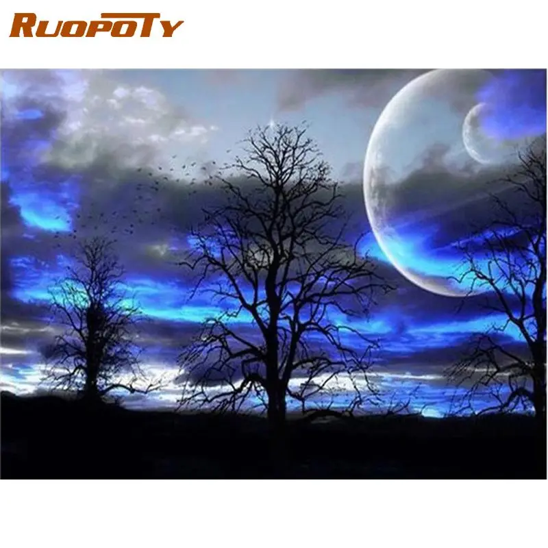 

RUOPOTY 60x75cm Frame DIY Painting By Number Kits Forest Wall Art Picture By Numbers Handpainted For Home Decors Artcraft