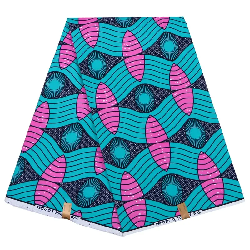 Ткань Анкара Африканский полиэстер с принтом синий цветок BintaRealWax Высокое