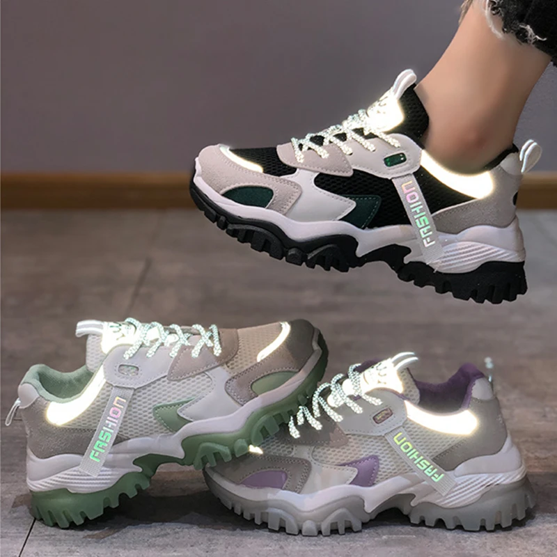 

Chunky sneakers women 2020 Fashion platform casual shoes Woman soft PU vulcanize shoes Breathable Non slip Walking Shoes Female