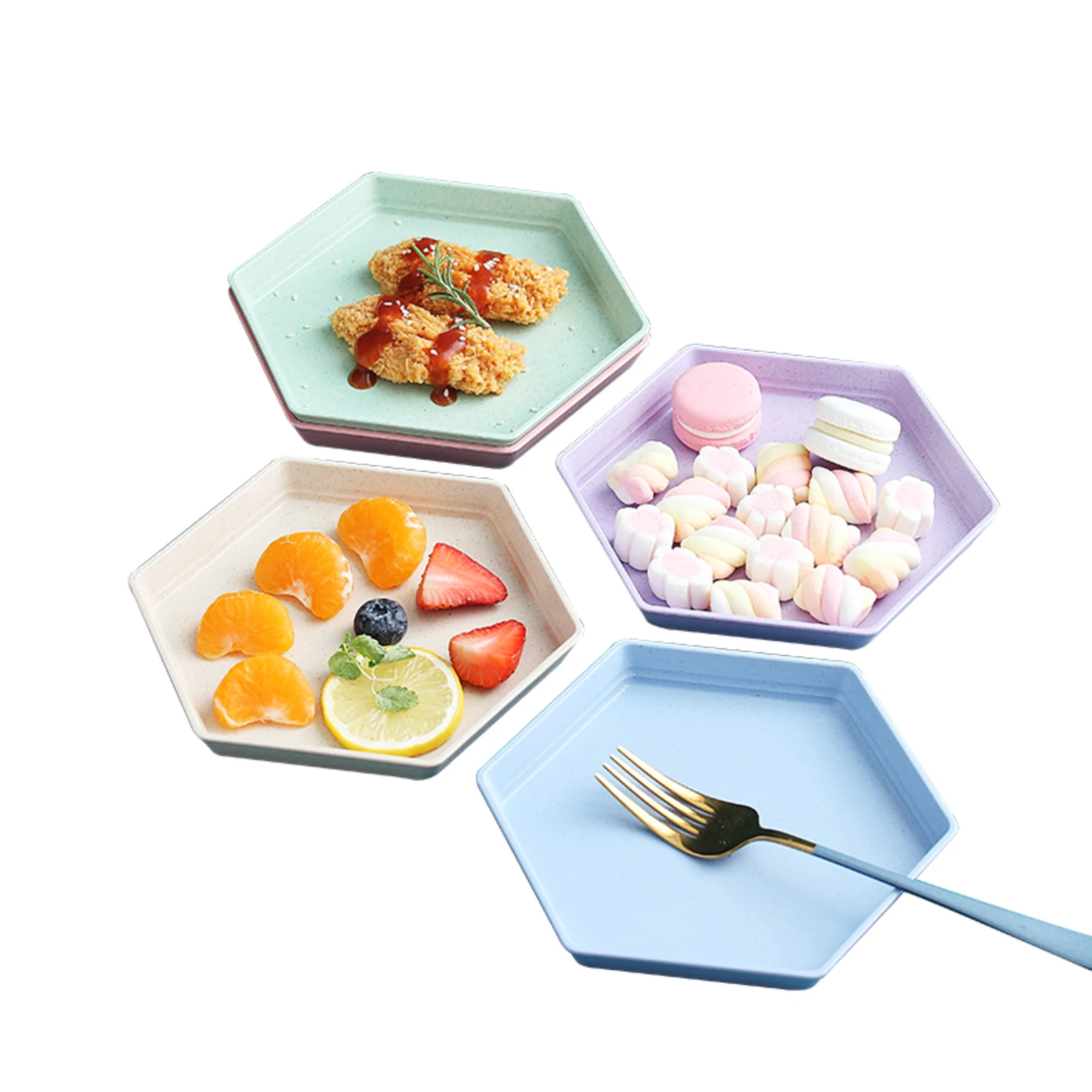 

5pcs Saucers Food-Grade Appetizers Fruit Tableware Set Fruit Trays Hexagon Shape Dessert Plates Dessert For Home Restaurant