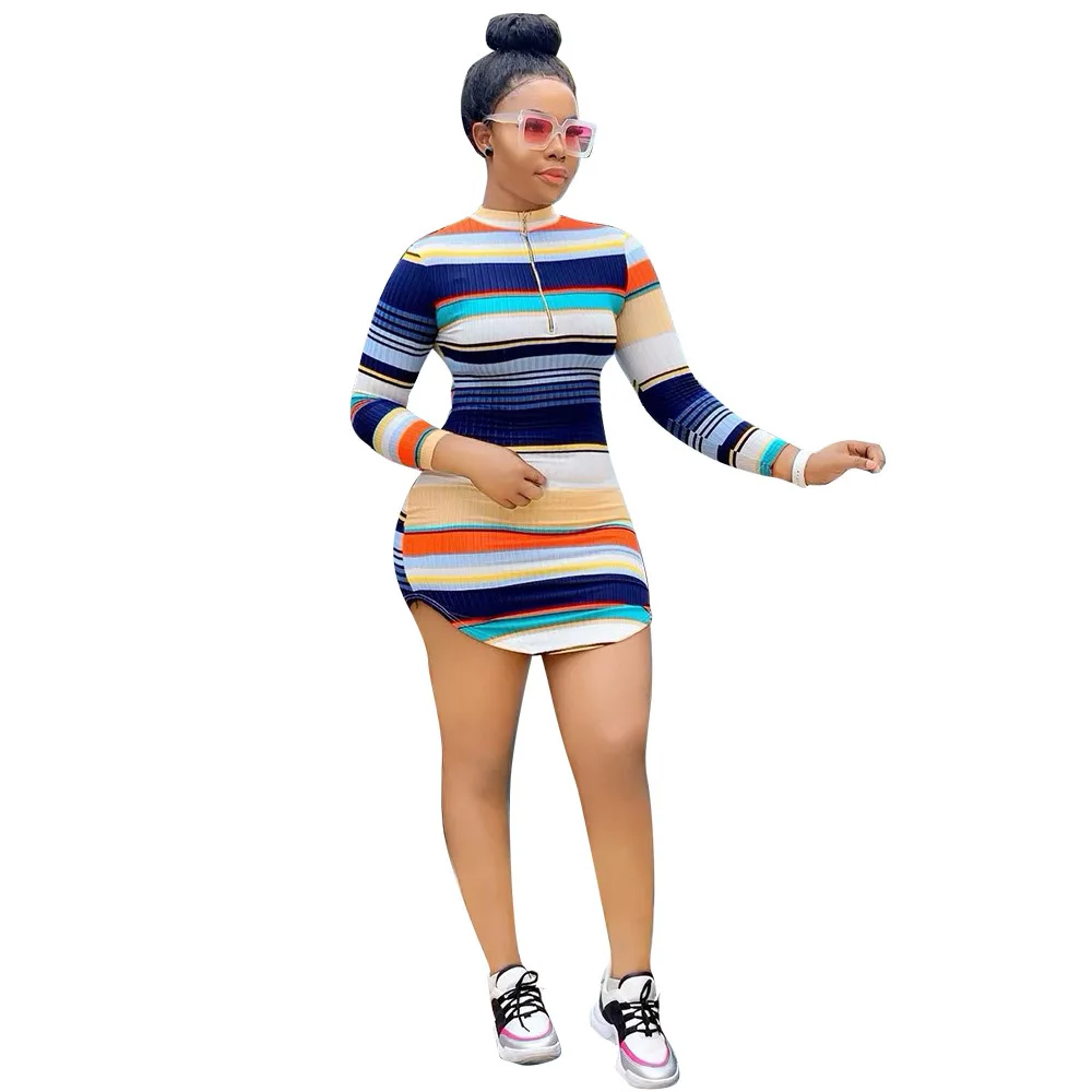 Женское платье с длинными рукавами модное контрастное в полоску Африканском