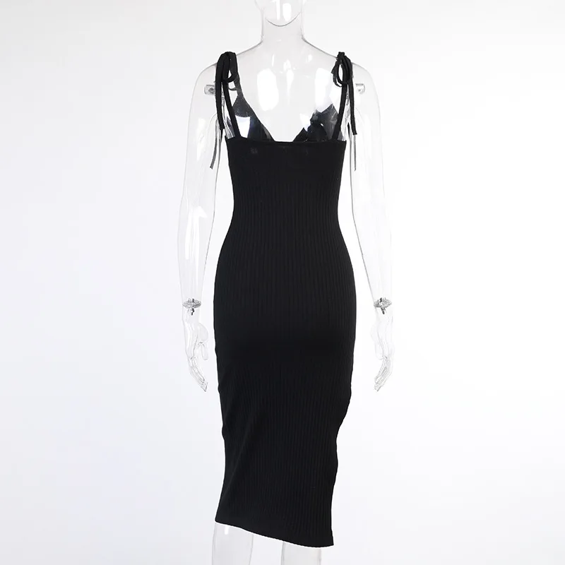 

black Fashion Bow Straps Summer Sexy goth Backless Midi Dress Women Elegant Sleeveless Split Dresses Birthday Party Clubwear