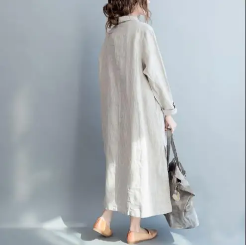 Женские длинные рубашки свободные хлопковые льняные повседневные блузки осень