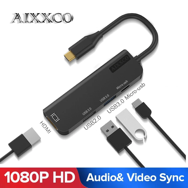 AIXXCO USB C концентратор до 3 0 совместимому с HDMI портом Thunderbolt адаптер для MacBook Samsung Galaxy