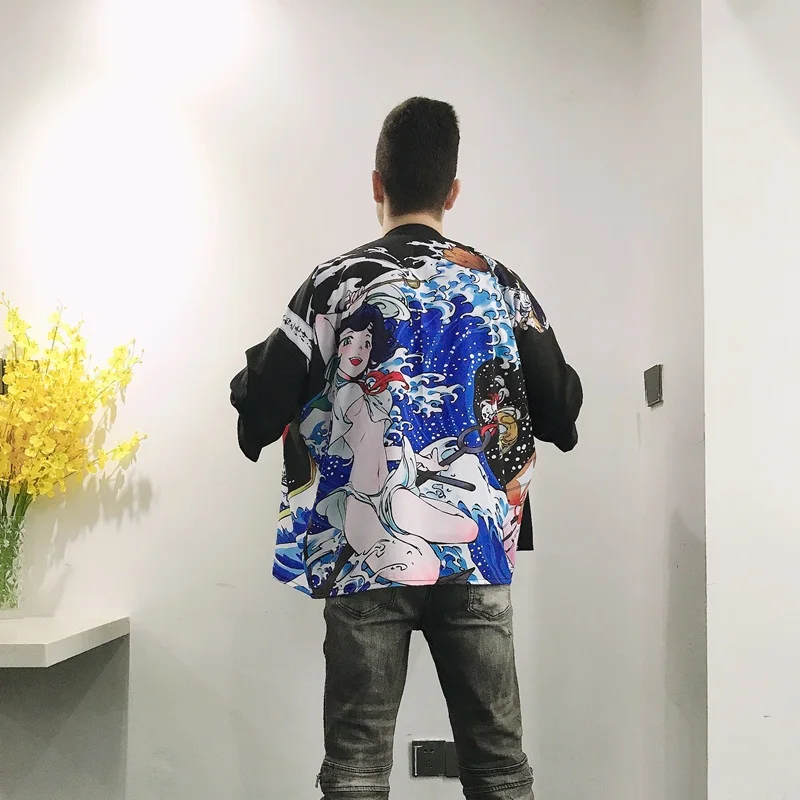 Рубашка-кимоно Мужская хаори Японская уличная одежда рубашка в японском стиле