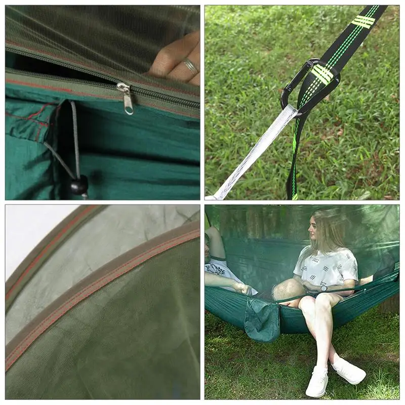 

14''*55'' 3-in-1 Camping Hammock with Mosquito Net & Sunshade Portable Parachute Lightweight Pop Up Swing Hammock Bed