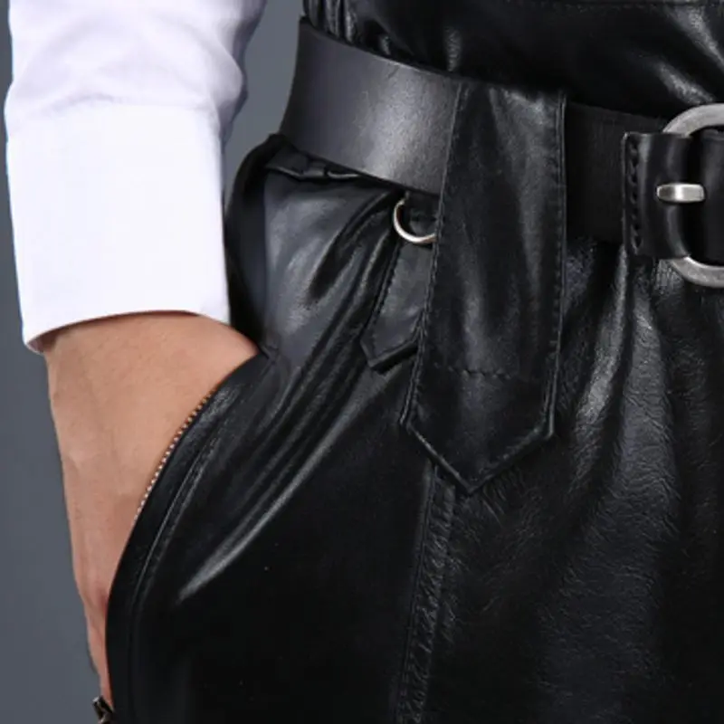 Новинка 2020 модные мужские длинные брюки из натуральной кожи с подкладкой