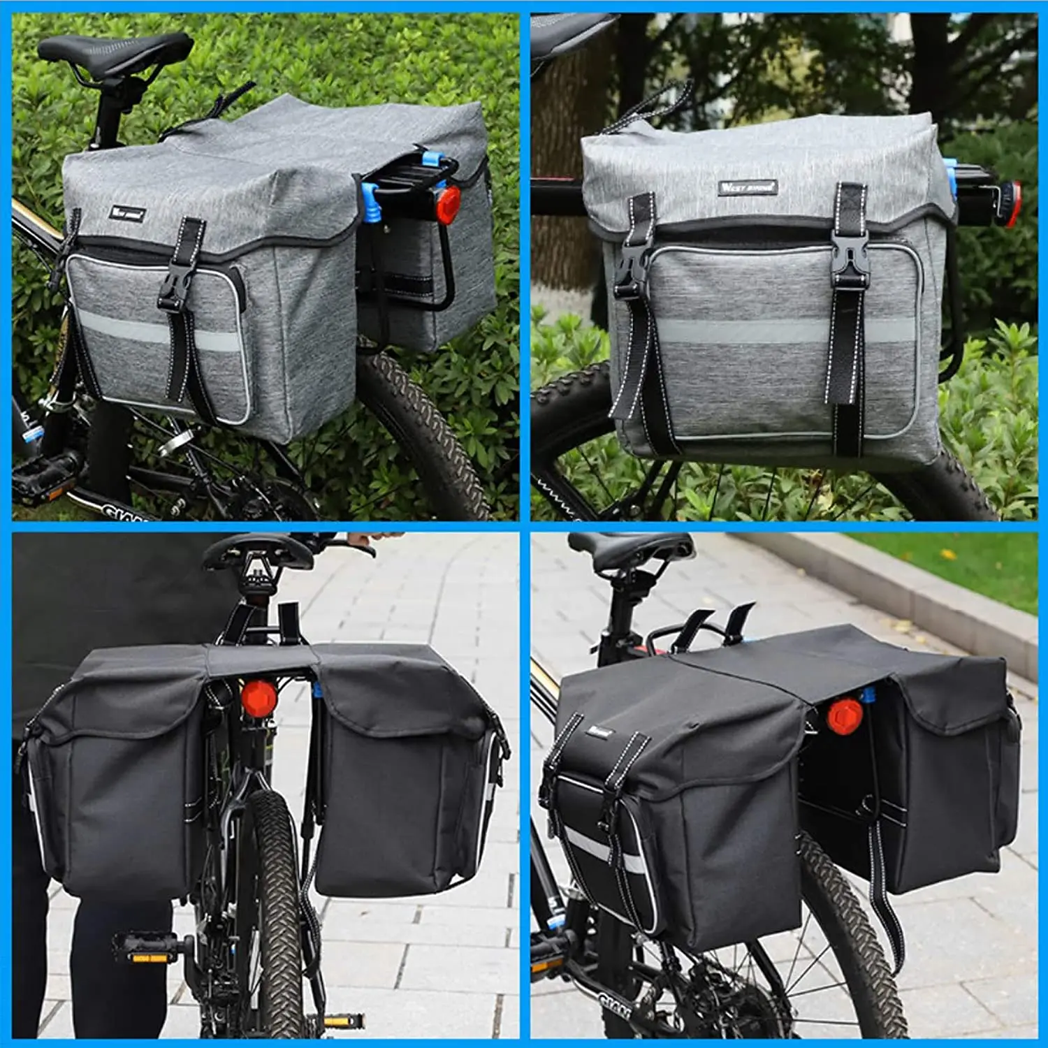 

Bike Rack Trunk Bag Double Pannier Bags Waterproof Bicycle Rear Seat Panniers Pack Cycling Rack Trunk Bags 25/30L and Rain Cover