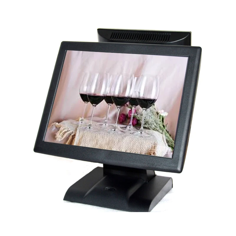 

Торговая система POS-терминалов с двойным экраном 15 + 12 дюймов, оптовая продажа, Точка продаж 2 ГБ/32 ГБ, черный кассовый аппарат с двойным экран...