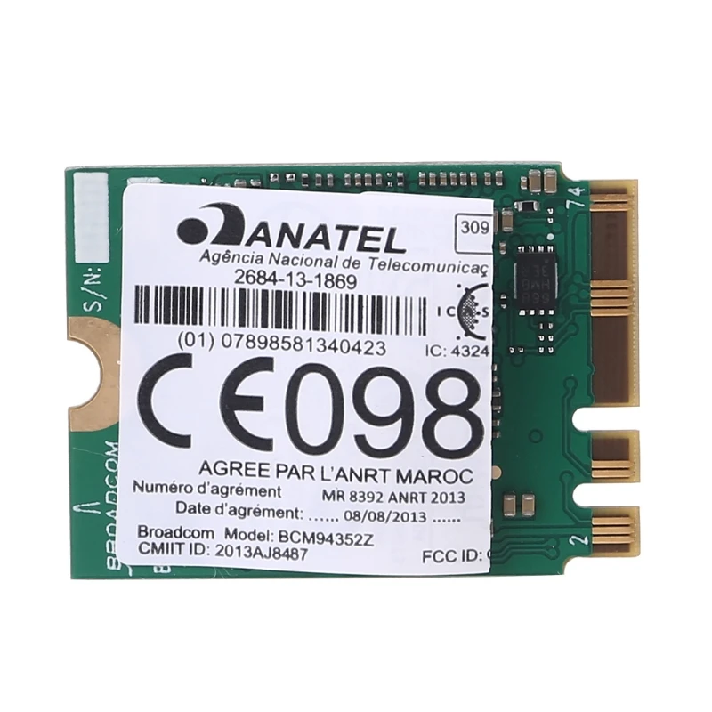 

Dual Band Wireless BCM94352Z WIFI M.2 Card 1200Mbps Bluetooth 4.0 2.4G/5G 802.11ac Handoff Wlan Adapter