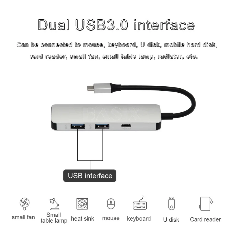 Basix USB C концентратор к HDMI-совместимый адаптер Thunderbolt 3 для MacBook Samsung Galaxy S9 Huawei P20 Mate 20