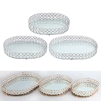 mirrored crystal vanity tray delicate jewelry storage tray glass mirror base bedroom bathroom desktop cosmetic organize plate