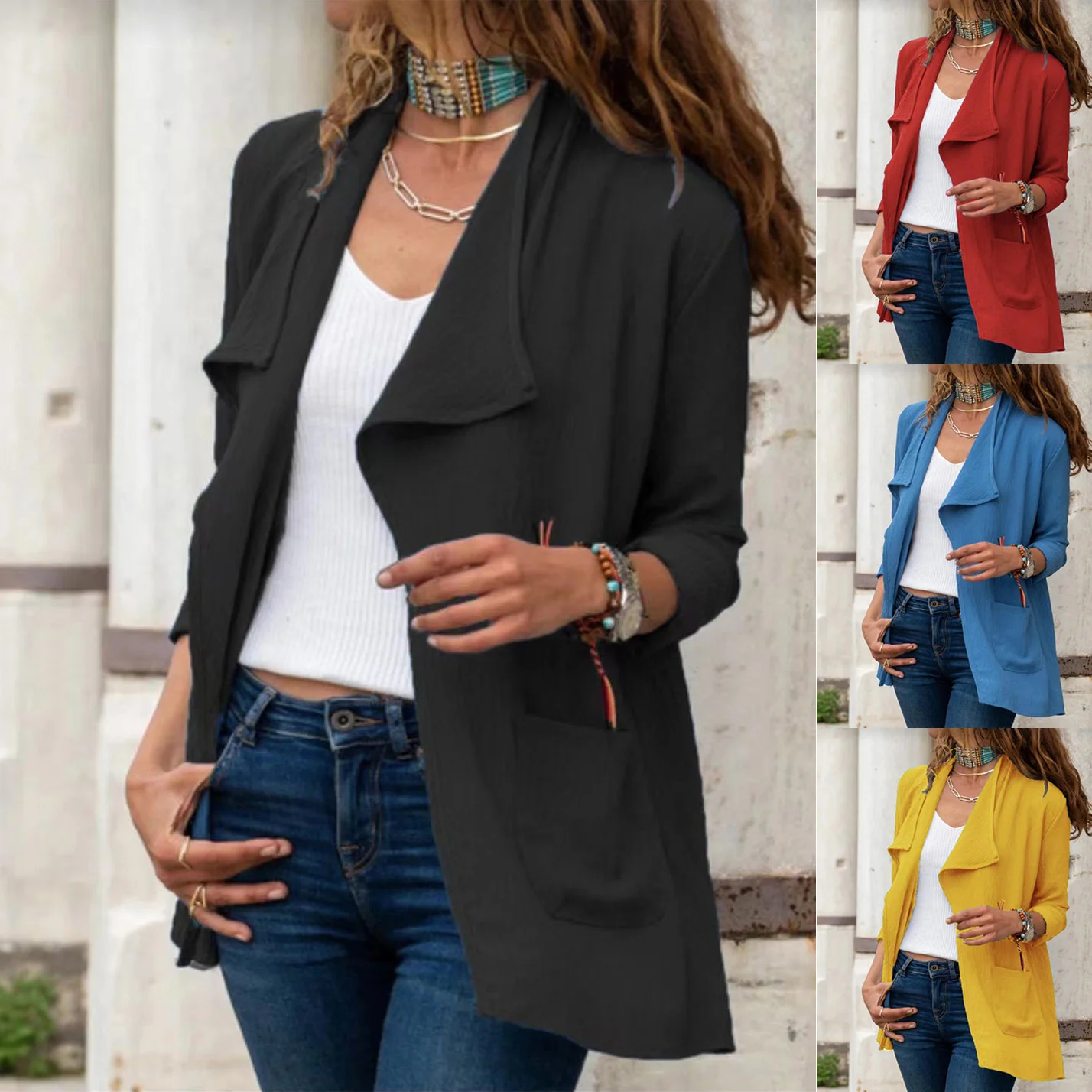 

2021 autumn winter new women's wear solid color long sleeve short windbreaker casual versatile cardigan coat