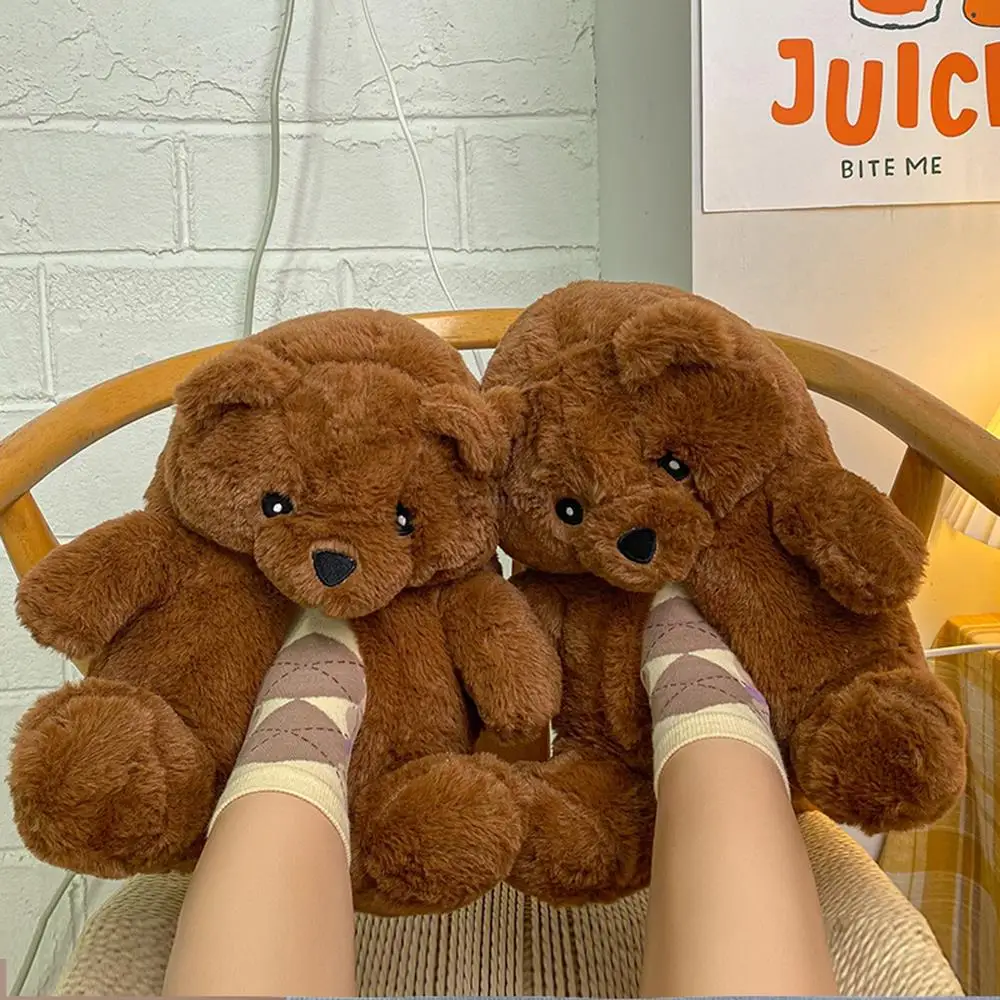 

New Teddy Bear Slippers Women Bling Sequin Plush Slides Christmas Furry Slippers Girl Cartoon Bear Slides Winter Warm Home Shoes