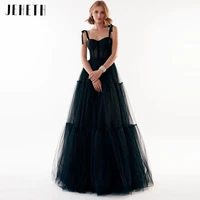 jeheth sweetheart bow straps tulle prom dresses long a line lace up backless evening party gown floor length robes de soir%c3%a9e