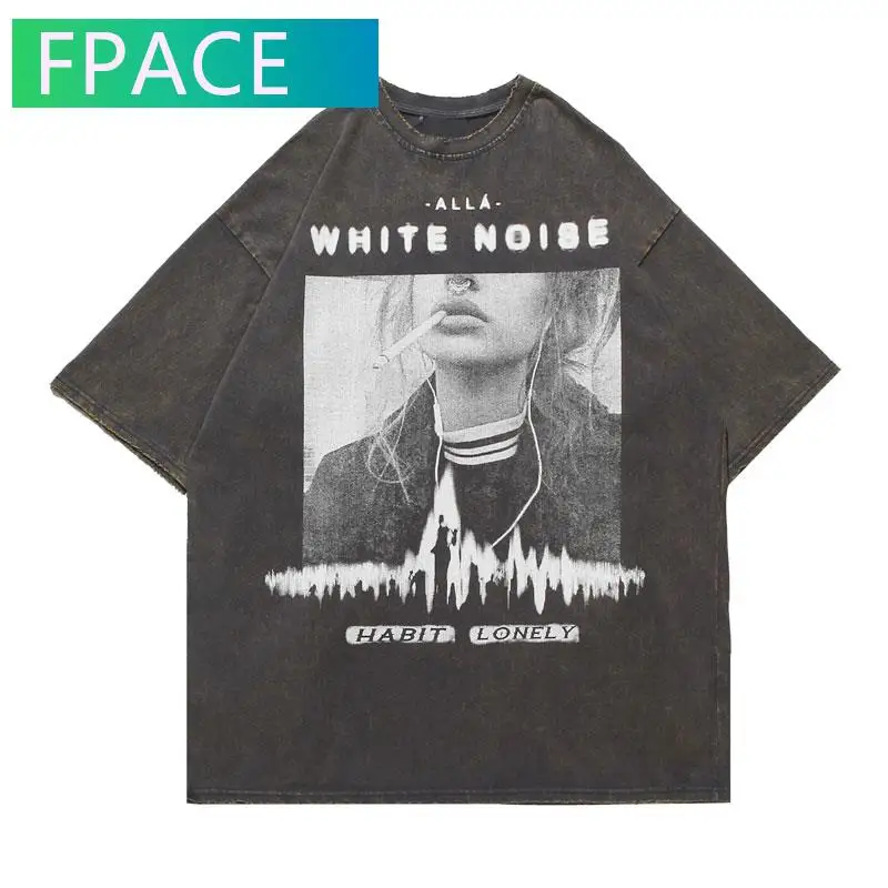 

FPACE Oversized Tees Shirts Hip Hop Poster Print Punk Rock Gothic Tshirts Streetwear Casual Cotton Fashion Harajuku Tees Tops