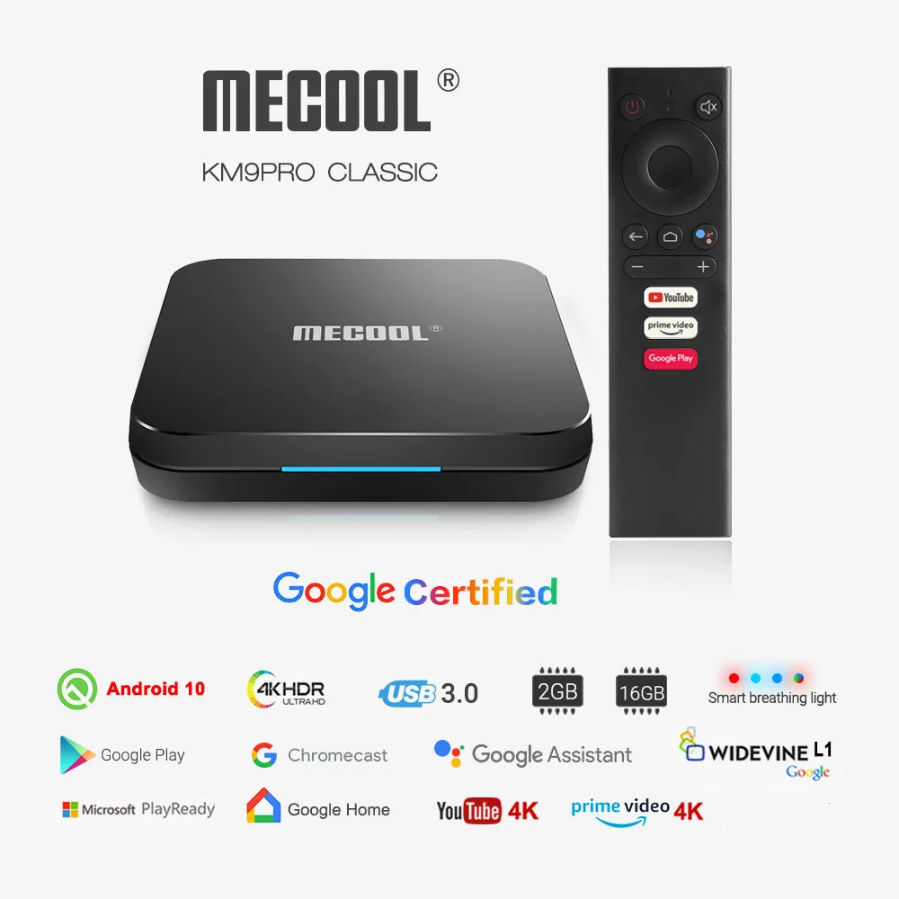 For MECOOL KM9 Pro KM3 Smart TV Box Android 10 2GB/16GB Google Certified Androidtv 4K TVBox 4GB 32GB Media Player vs Mecool KM2 приставка смарт тв mecool km9 pro honour 4gb 32gb