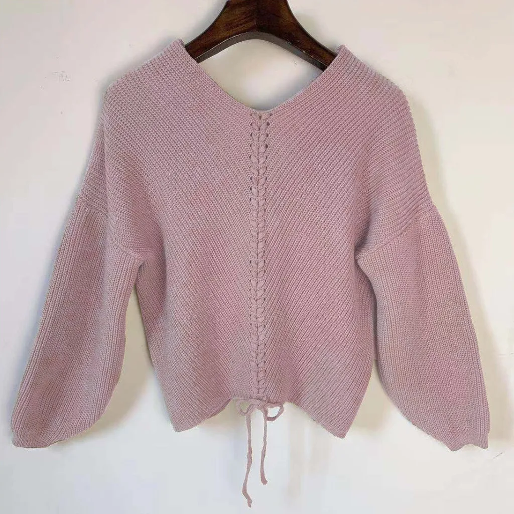 Sweater Womens Lady V-neck Casual Solid Loose Long Sleeve Tops Slim Fit Pullover Jersey Mujer Pull Femme | Женская одежда