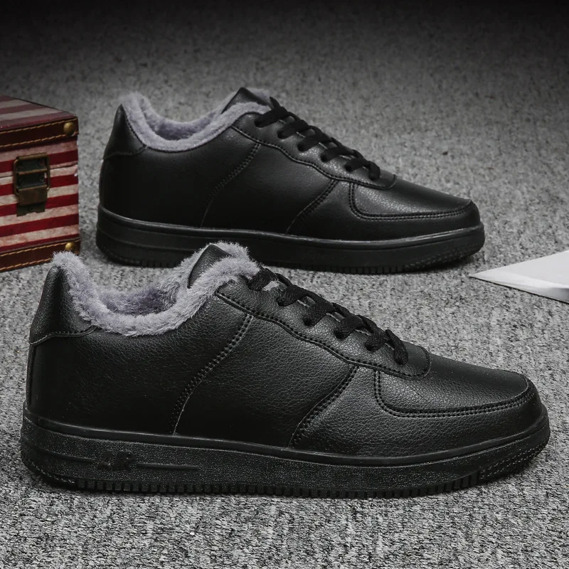 

2021 Winter Men Casual Shoes Lace Up Fashion Sneakers Plush Shoes Big Size Mens Trainers Shoes Outdoor Flats Black White 36-48