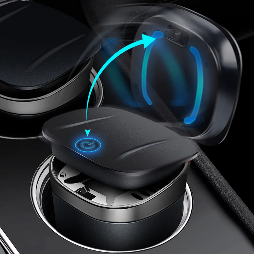 

Car Ashtray Auto Cigarette Smoke Ash Tray ABS Metal Cup Portable Ashtray with LED Blue Light Press-Type Lid Retardant Flame