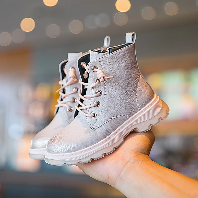 Сапоги Martin для девочек ботильоны из искусственной кожи Зимние теплые детские