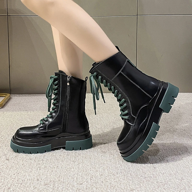 Женские мотоциклетные ботинки со шнуровкой Новые осенне-зимние женские