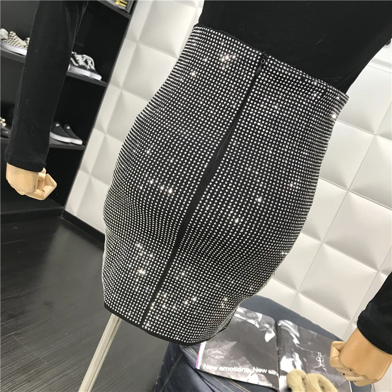 

Sexy Autumn Hot Diamond Pencil Skirt Female Stretch Trim Package Hip Half Skirt Sparkle Skirts D215