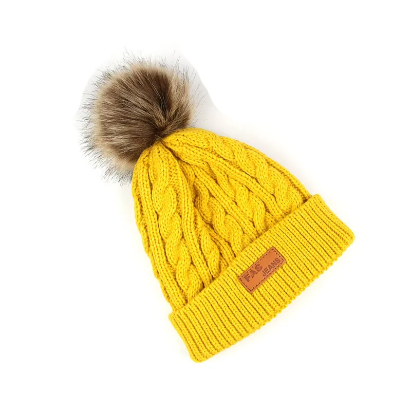 Модная детская зимняя шапка с помпонами для девочек и мальчиков теплая вязаная s