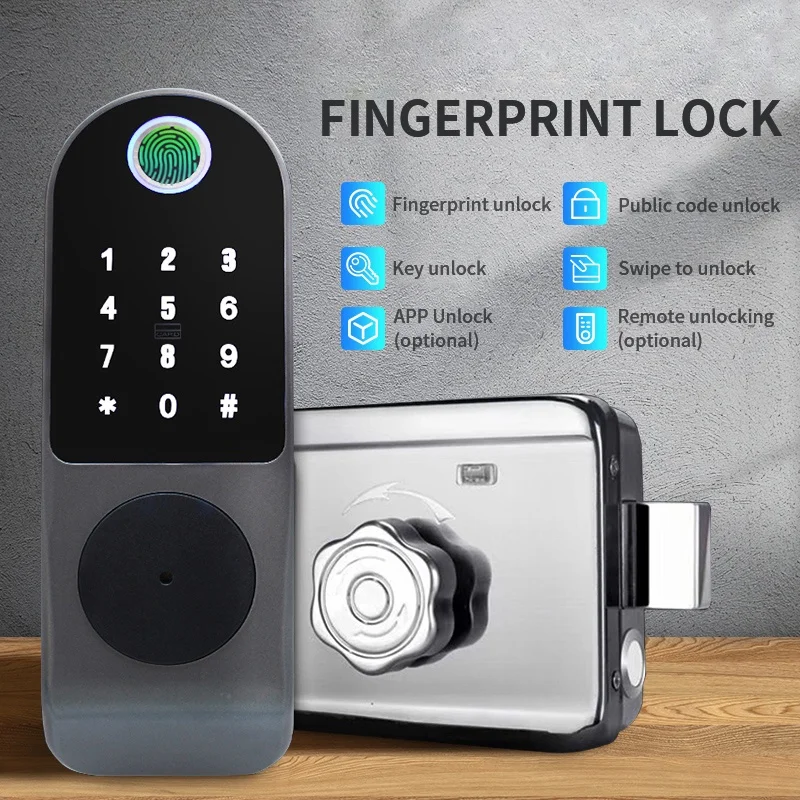 Exterior door lock fingerprint password lock security door iron door door lock rental house mute
