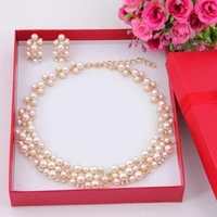 60hot2 pack women elegant bridal pearl rhinestone encrusted necklace earrings jewelry set party favors