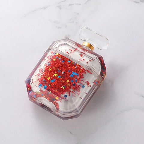 Red Для Apple AirPods чехол флакон духов беспроводной Bluetooth чехол для гарнитуры роскошный зыбучий песок прозрачный силиконовый наушник чехол coque - Цвет: Red