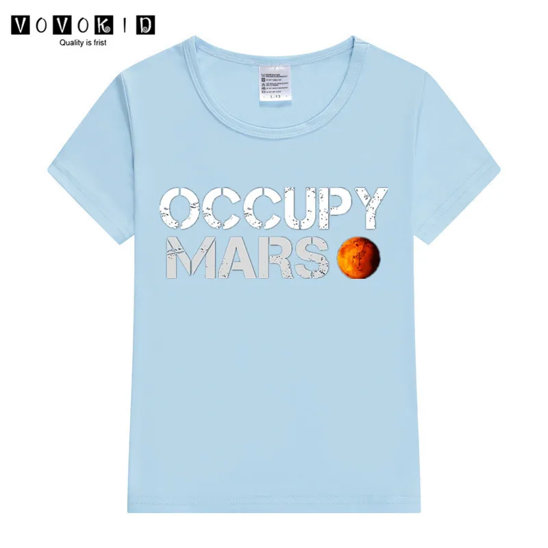 Футболка с принтом «Mars Spacex» для маленьких девочек и мальчиков летняя футболка для малышей, черный, серый, розовый цвет рубашка на День Благодарения - Цвет: T18A-skyblue