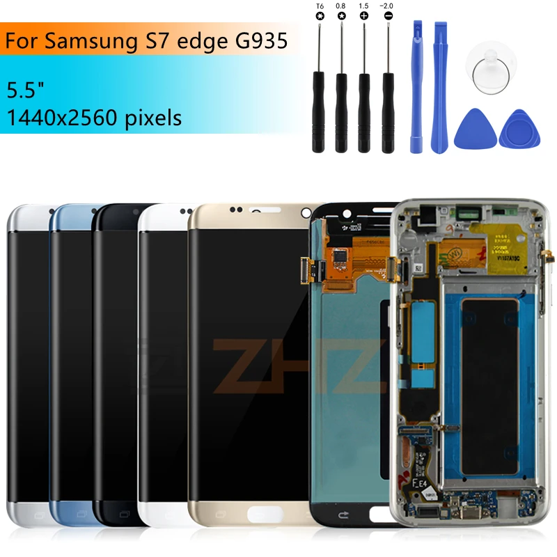 ЖК дисплей для SAMSUNG GALAXY S7 edge сенсорный экран дигитайзер в сборе G935 G935F с рамкой