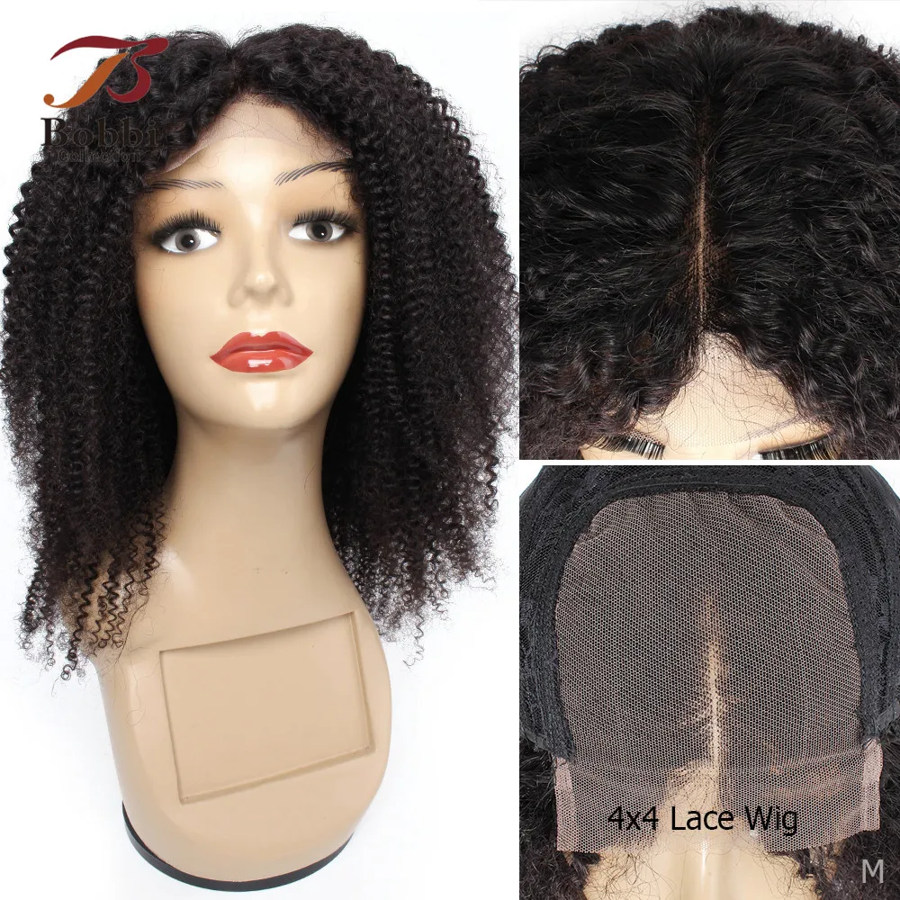 

4x4 Lace Closure Human Hair Wig Afro Kinky Curly Natural Color Pre-Plucked 150% Density Brazilian Remy Hair BOBBI COLLECTION