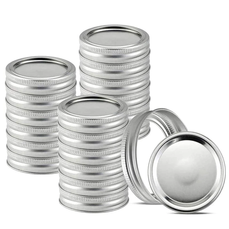 

24PC Wide-Mouth Jar Lid, Suitable For Mason Jar, Split Lid, Leak-Proof And Safety Lid, With Silicone Seal (Silver)