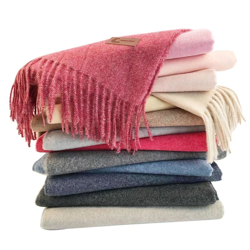 Brand Designer Winter Cashmere Scarf For Women Unisex Wool Scarf Pashmina Solid Color Tassels Ladies Stole Wrap Men Scarves