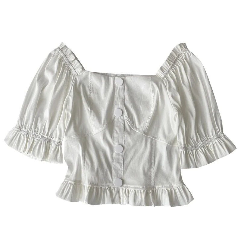 

Shirt Women's Early Spring New Women's Clothing Korean Style Fashionable Stylish Short Model in White Color Shirt Square Collar