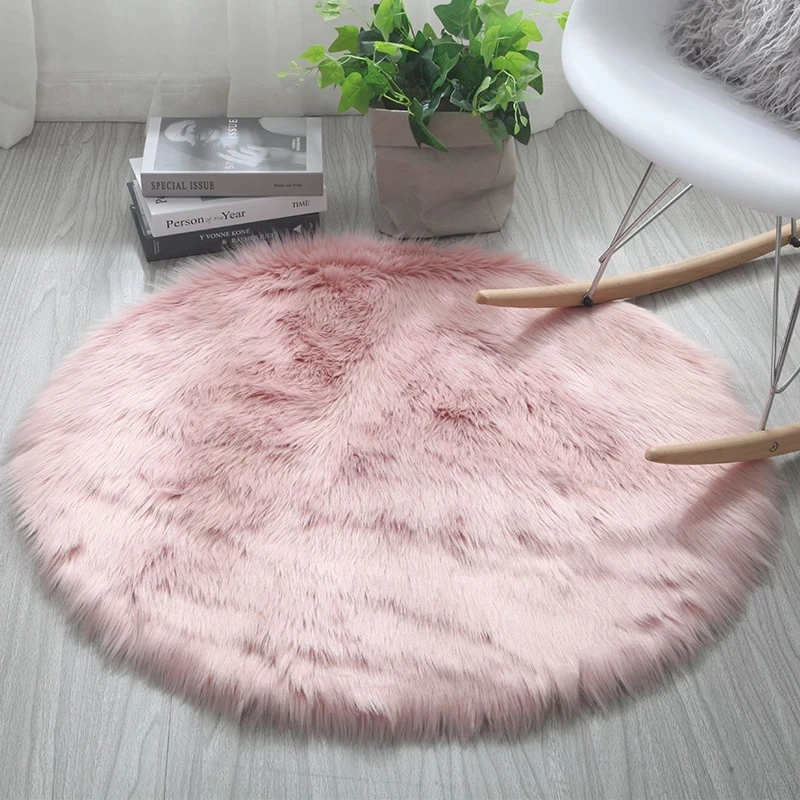 

Round Soft Faux Sheepskin Fur Area Rugs For Bedroom Living Room Floor Shaggy Plush Carpet White Home Floor Mat Rug Bedside Rugs