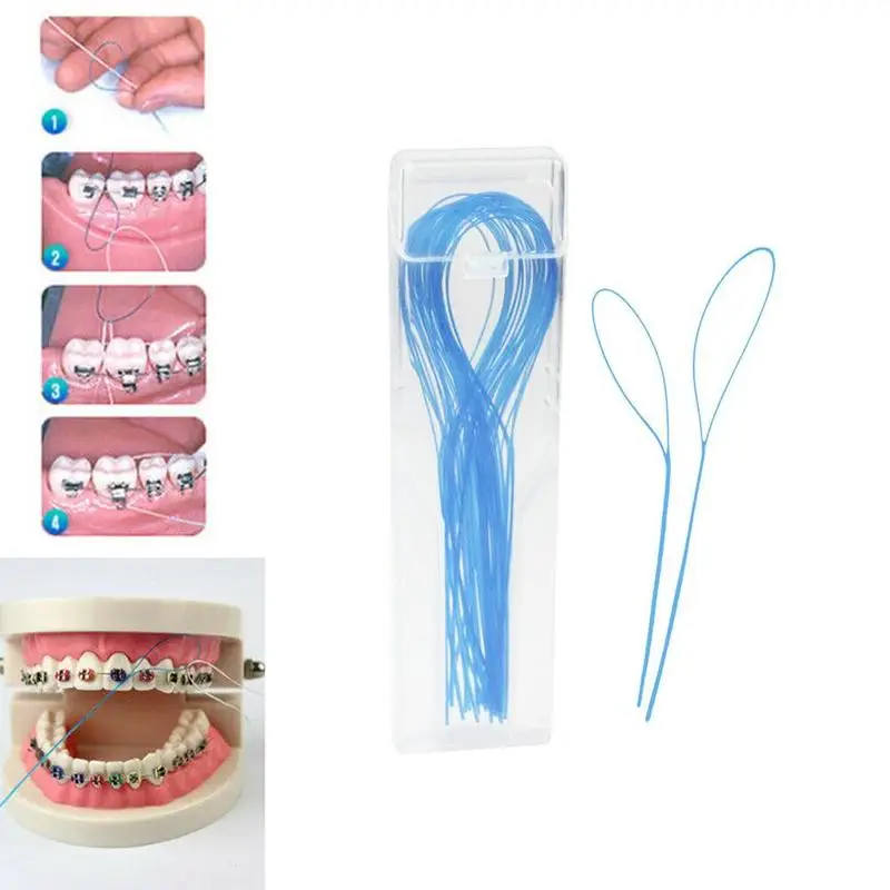 Цветной случайный стоматологический для ротовой полости нить Threader flossing игла игрушка износ свинцовые обручи для коррекции через свинцовые подтяжки стальная зубная тяга