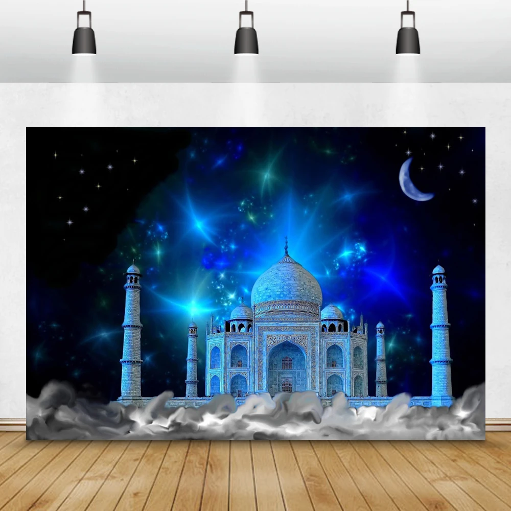 Laeacco Eid Mubarak фоны мусульманская мечеть полумесяц звездное небо Рамадан кареем