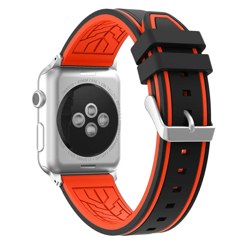 black-orange Спортивный ремешок JANSIN для apple watch series 5 4 3 2 браслет iWatch 5 ремешок 40 мм 44 мм мягкий силиконовый ремешок для apple watch 38 мм 42 мм - Цвет ремешка: black-orange